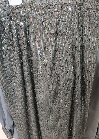 Gri Uzun Kollu Salaş Abiye Elbise - Görsel 3