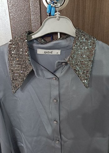 Gri Uzun Kollu Salaş Abiye Elbise - Görsel 2