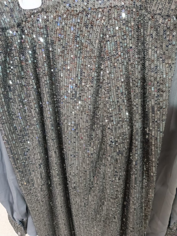 Gri Uzun Kollu Salaş Abiye Elbise - Görsel 3