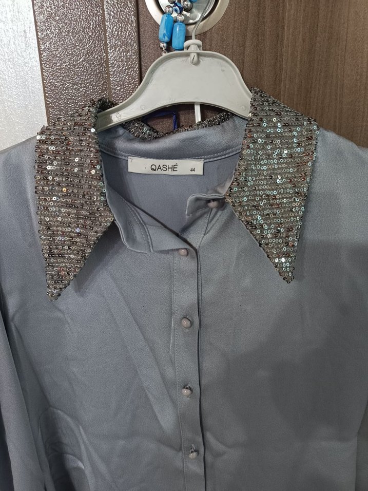 Gri Uzun Kollu Salaş Abiye Elbise - Görsel 2