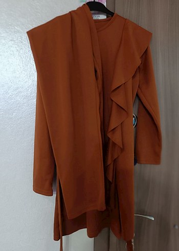 Kadın Kahverengi Uzun Kollu Fırfırlı Tunik - Görsel 4