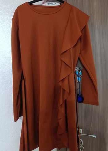 Kadın Kahverengi Uzun Kollu Fırfırlı Tunik - Görsel 2