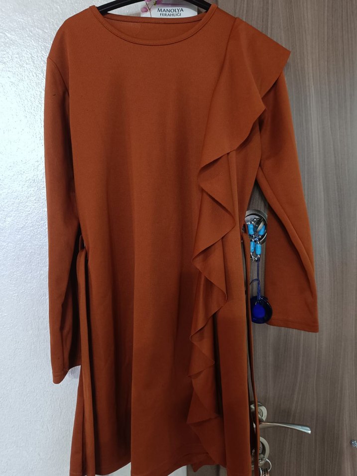 Kadın Kahverengi Uzun Kollu Fırfırlı Tunik - Görsel 2