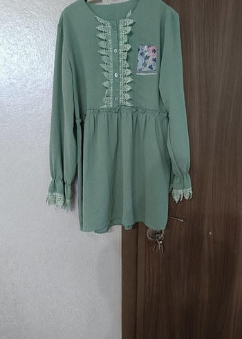 Yeşil Nakışlı Hamile Bluzu, Uzun Kollu, Salaş - Görsel 2