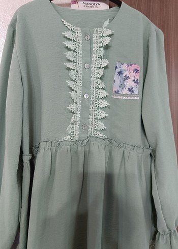 Yeşil Nakışlı Hamile Bluzu, Uzun Kollu, Salaş - Görsel 3