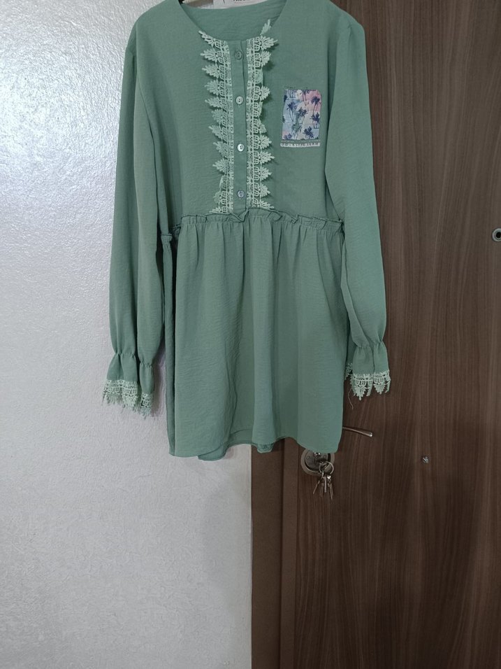 Yeşil Nakışlı Hamile Bluzu, Uzun Kollu, Salaş - Görsel 2