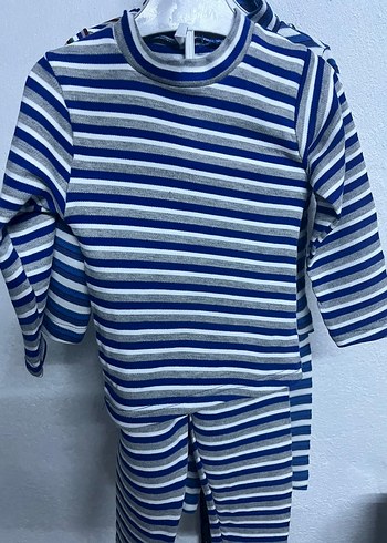 Erkek Lacivert Çizgili Boğazlı Pijama Takımı - Görsel 3