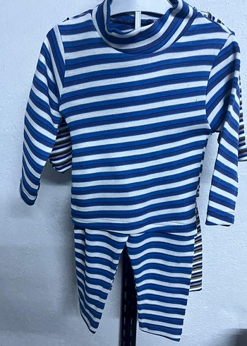 Erkek Lacivert Çizgili Boğazlı Pijama Takımı - Görsel 4