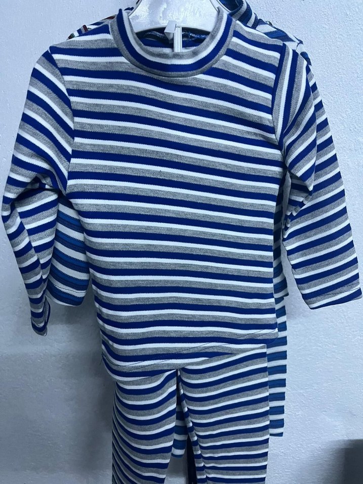 Erkek Lacivert Çizgili Boğazlı Pijama Takımı - Görsel 3