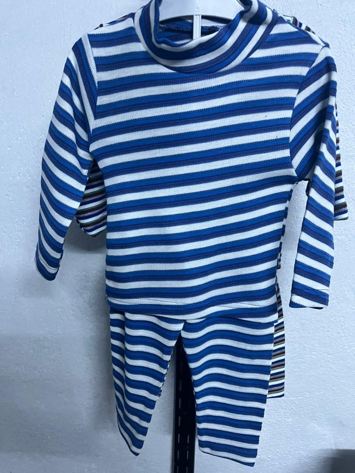 Erkek Lacivert Çizgili Boğazlı Pijama Takımı - Görsel 4