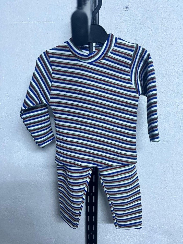 Erkek Lacivert Çizgili Boğazlı Pijama Takımı - Görsel 2