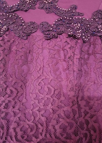 Bordo Dantel İşlemeli Uzun Kollu Abiye Elbise - Görsel 3