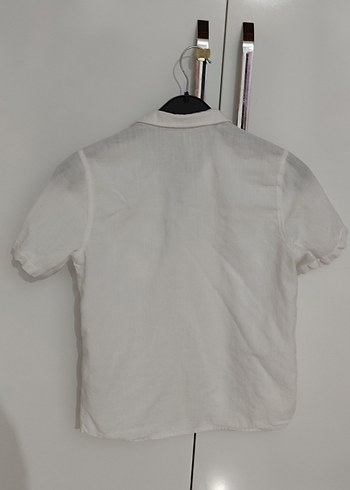 Erkek Çocuk Beyaz Keten Kısa Kollu Gömlek 8 9 yaş - Görsel 2