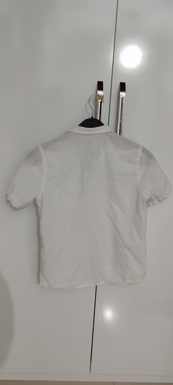 Erkek Çocuk Beyaz Keten Kısa Kollu Gömlek 8 9 yaş - Görsel 2