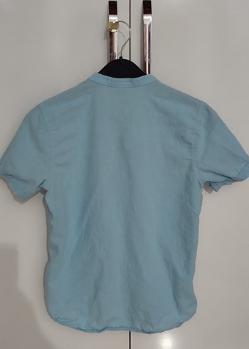 Mavi Kısa Kollu Erkek Keten Gömlek - Görsel 2