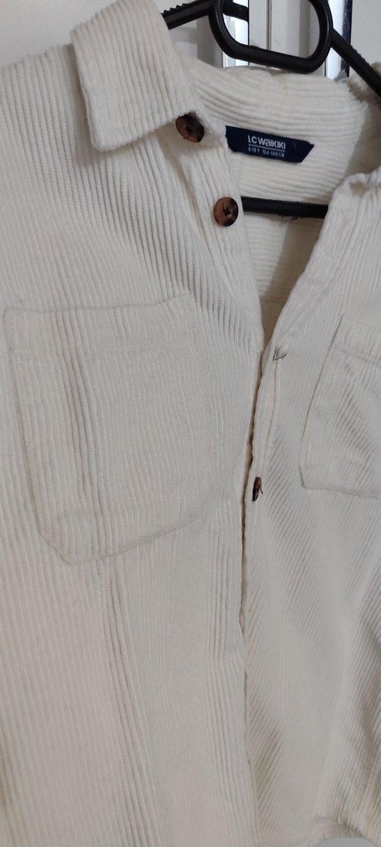 Düğmeli Beyaz kadife erkek çocuk Gömlek 9 10 yaş geniş kalıp - Görsel 2