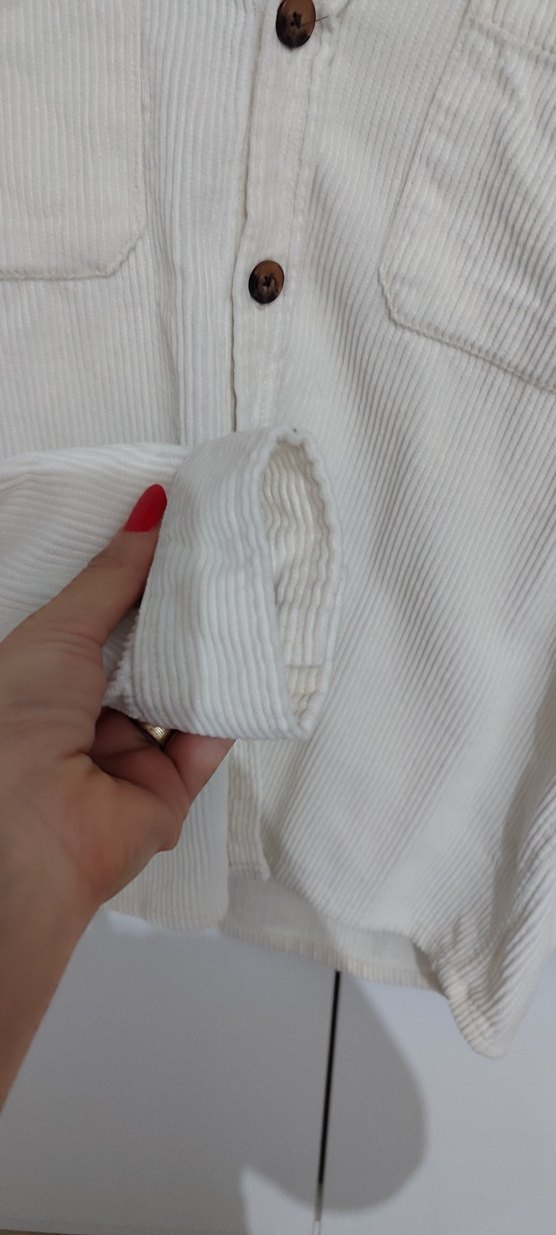 Düğmeli Beyaz kadife erkek çocuk Gömlek 9 10 yaş geniş kalıp - Görsel 4