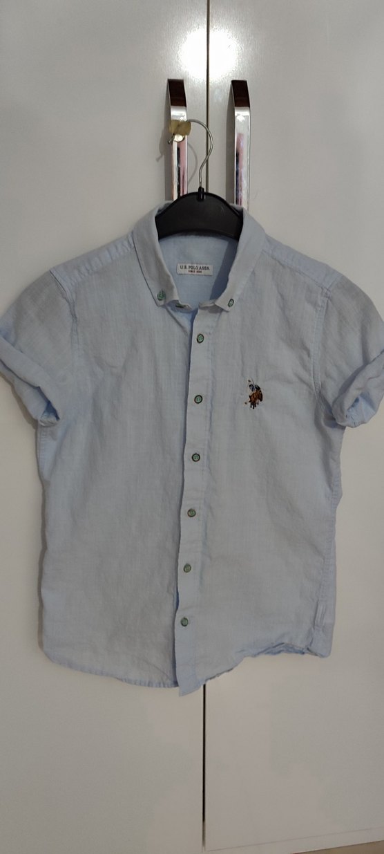 Erkek Çocuk Mavi Keten Kısa Kollu Gömlek - Görsel 2