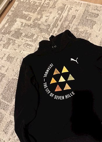 Puma Siyah Baskılı Kapüşonlu unisex Sweatshirt - Görsel 2