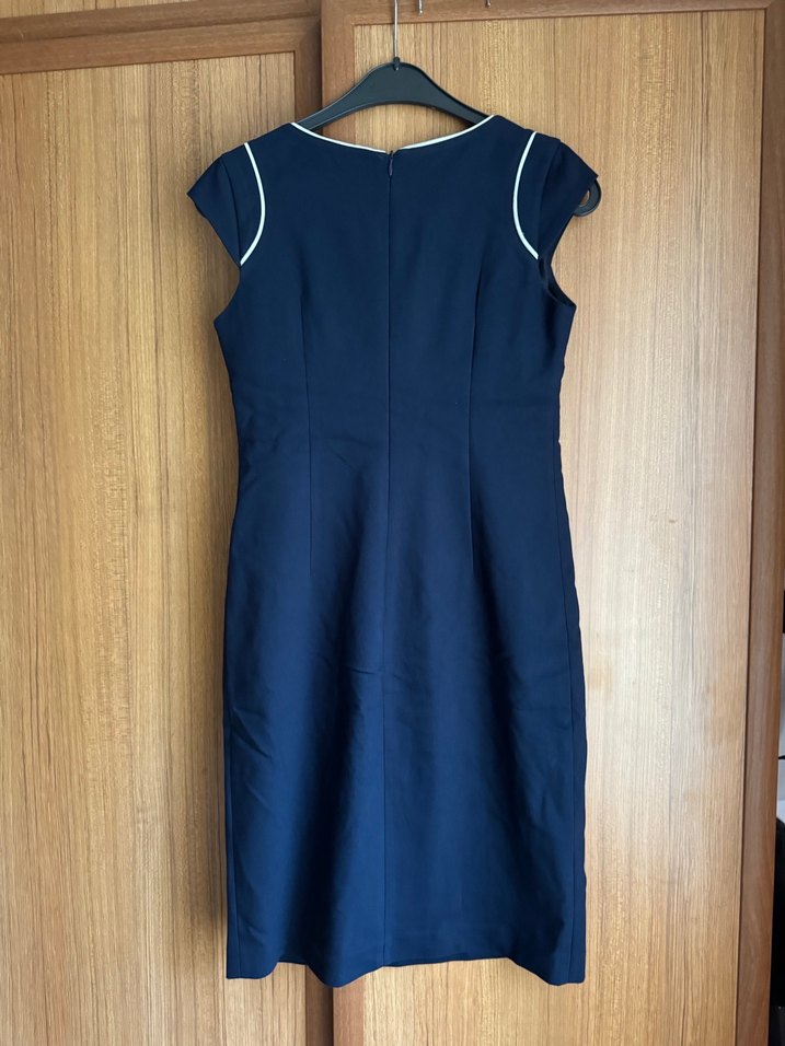 Lacivert V Yaka Kolsuz Ofis Elbisesi - Görsel 2