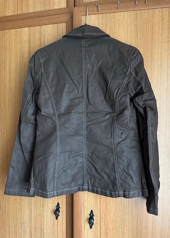 Düğmeli Kahverengi Mumlu Deri Kadın Ceket - Görsel 5