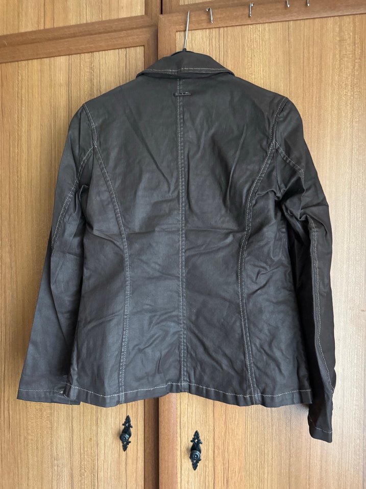 Düğmeli Kahverengi Mumlu Deri Kadın Ceket - Görsel 5