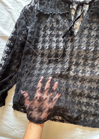 Fabrika Dantel Detaylı Siyah Uzun Kollu Gotik Bluz