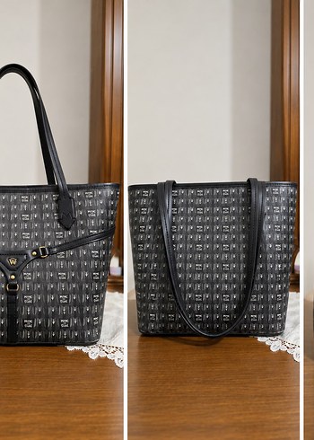 Diğer Sik Siyah Monogramli Tote Canta