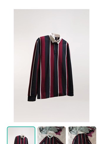 Zara Cizgili Polo Yaka Uzun Kollu Gomlek