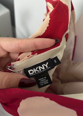 DKNY Bordo Drapeli Straplez Desenli Elbise