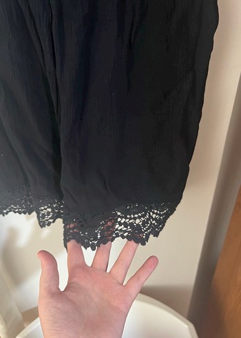 H&M Siyah Dantelli Kolsuz Midi Kadın Tulum