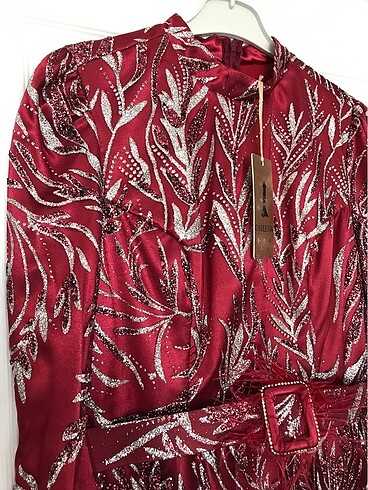 Sıfır tesettür kırmızı kına elbisesi / abiye - Görsel 6