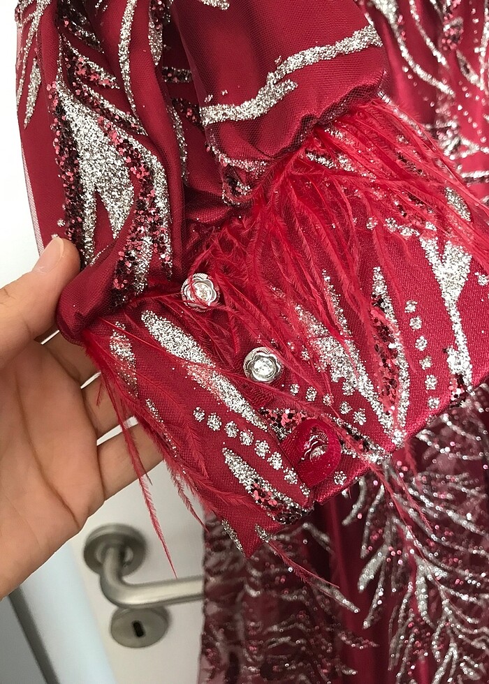 Sıfır tesettür kırmızı kına elbisesi / abiye - Görsel 3