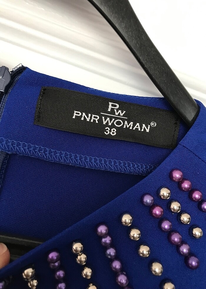 Sax mavisi krep kumaş uzun elbise - Görsel 5