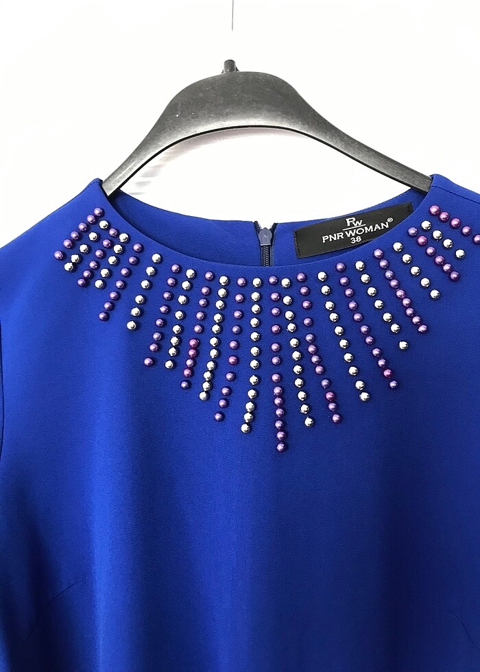 Sax mavisi krep kumaş uzun elbise - Görsel 2