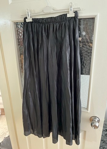 Kadın Siyah Uzun Pilili Keten Etek - Görsel 2