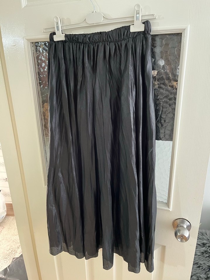 Kadın Siyah Uzun Pilili Keten Etek - Görsel 2