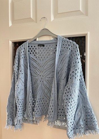 Bohem Bebe Mavisi Kısa Örgü Hırka - Görsel 2