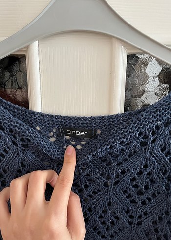 Bohem Stil Örgü Kadın Kazak Mavi - Görsel 4