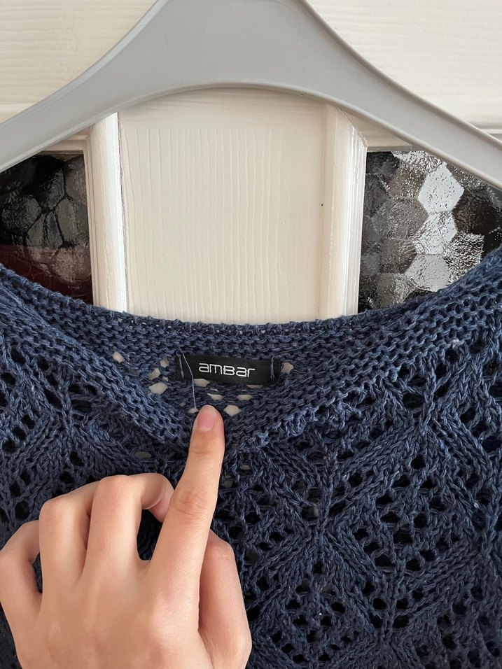 Bohem Stil Örgü Kadın Kazak Mavi - Görsel 4