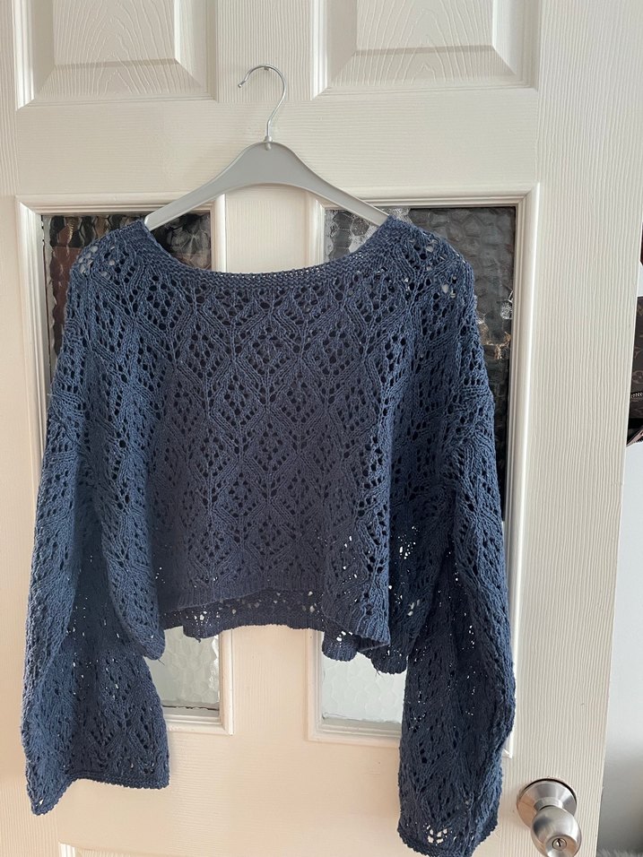 Bohem Stil Örgü Kadın Kazak Mavi - Görsel 3