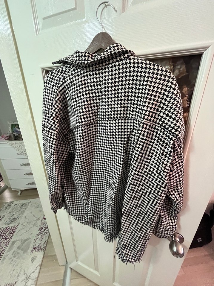 Düğmeli Gri Kareli Uzun Kollu Kadın Gömlek - Görsel 3