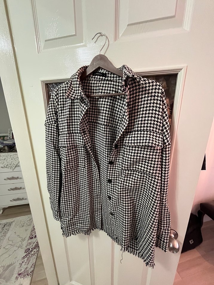 Düğmeli Gri Kareli Uzun Kollu Kadın Gömlek - Görsel 2