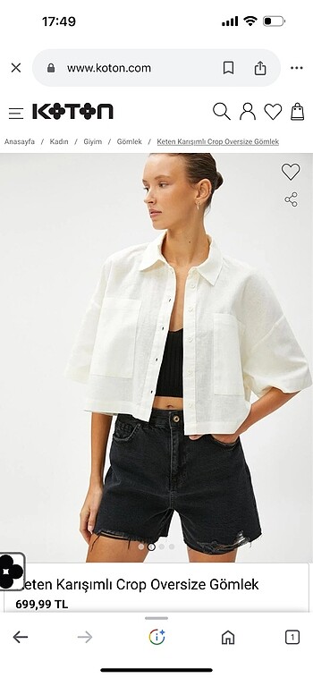 Koton keten oversize crop gömlek