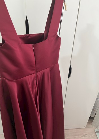 42 Beden Bordo Drapeli Midi Abiye Elbise