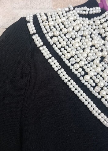 36 Beden siyah Renk Triko tunik taşlı / mini triko elbise