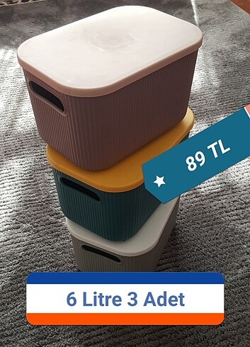 3 Adet 6 litre shell kapaklı kutu
