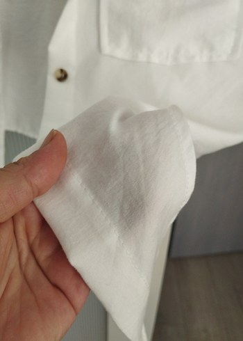 m Beden beyaz Renk Beyaz Düğmeli Kısa Kollu Keten Gömlek