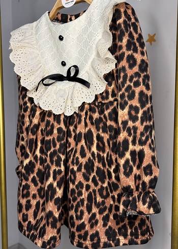 Leopar Desenli Fırfırlı Kız Elbise