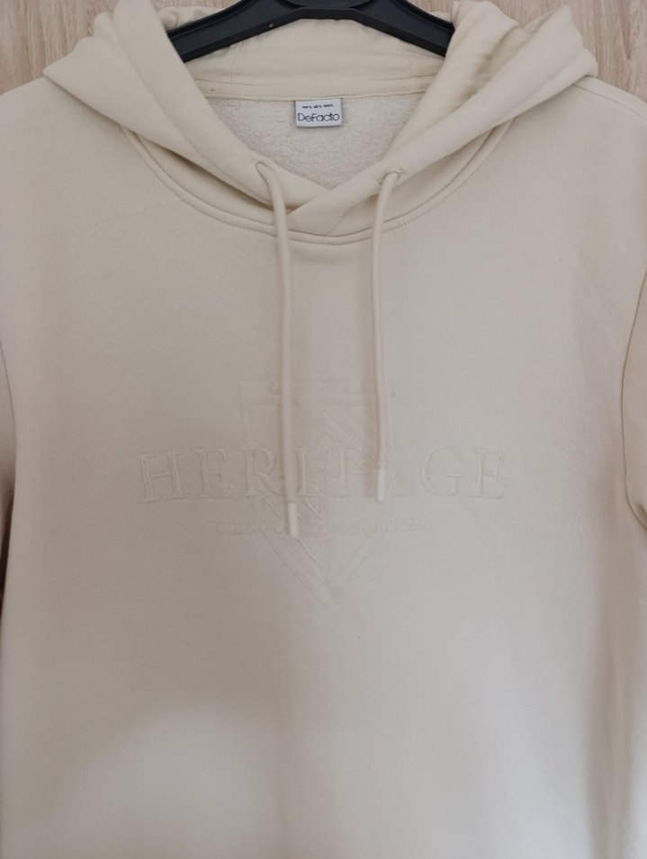 Bej Kapüşonlu Uzun Kollu Erkek Sweatshirt - Görsel 3